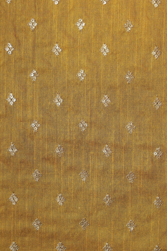 AIzaSyBcstauz-XMPRhEY21AUzeo032pxrXB5Ug - Gold Sequins With Gold Zari Small Motif Embroidery Work On Mustard Raw Silk Fabric