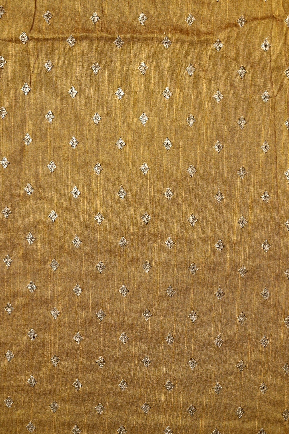 AIzaSyBcstauz-XMPRhEY21AUzeo032pxrXB5Ug - Gold Sequins With Gold Zari Small Motif Embroidery Work On Mustard Raw Silk Fabric
