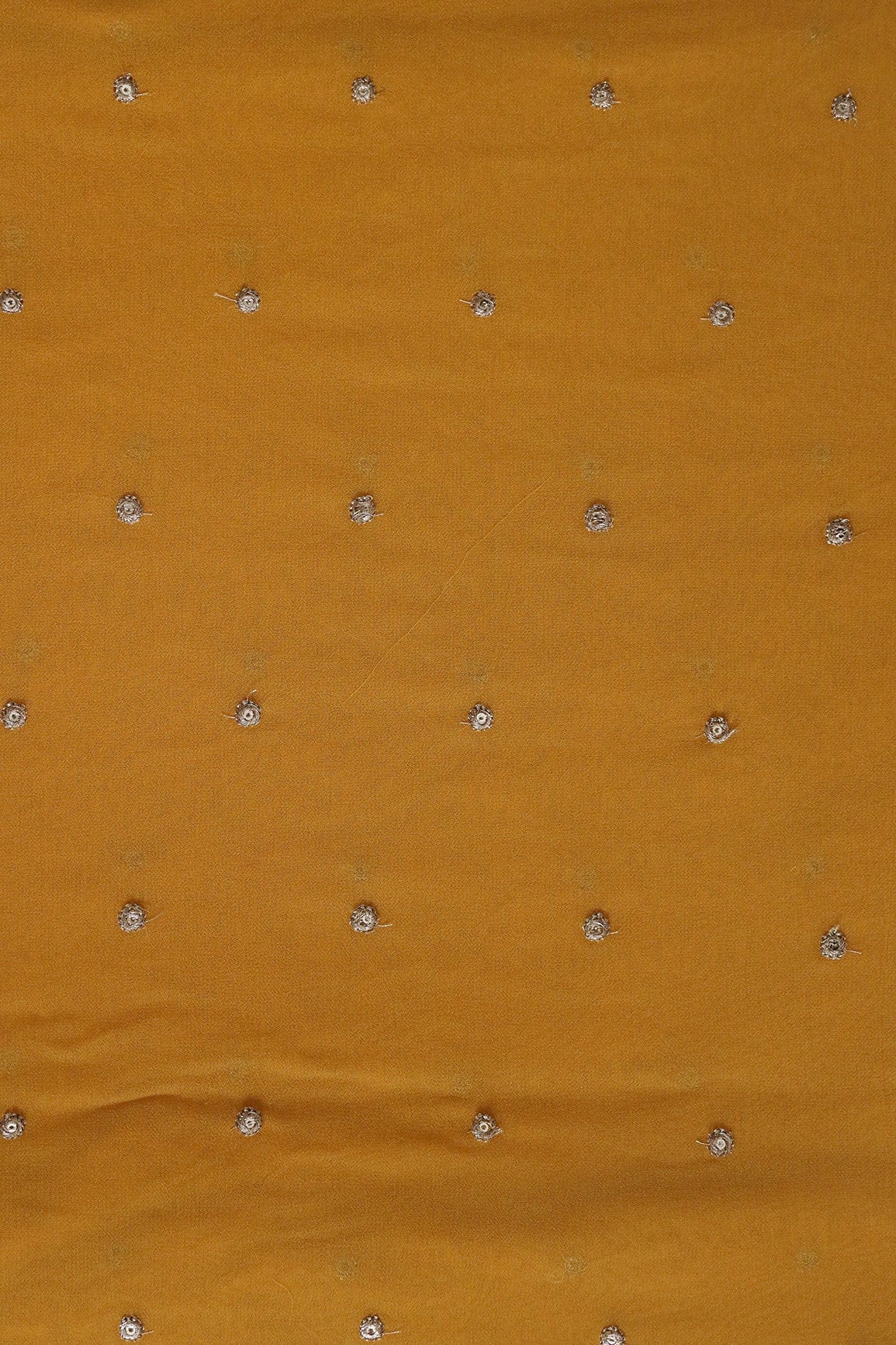 AIzaSyBcstauz-XMPRhEY21AUzeo032pxrXB5Ug - Gold Sequins With Gold Zari Small Motif Embroidery Work On Mustard Yellow Georgette Fabric