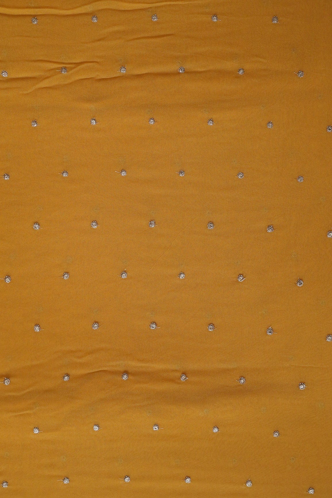 AIzaSyBcstauz-XMPRhEY21AUzeo032pxrXB5Ug - Gold Sequins With Gold Zari Small Motif Embroidery Work On Mustard Yellow Georgette Fabric