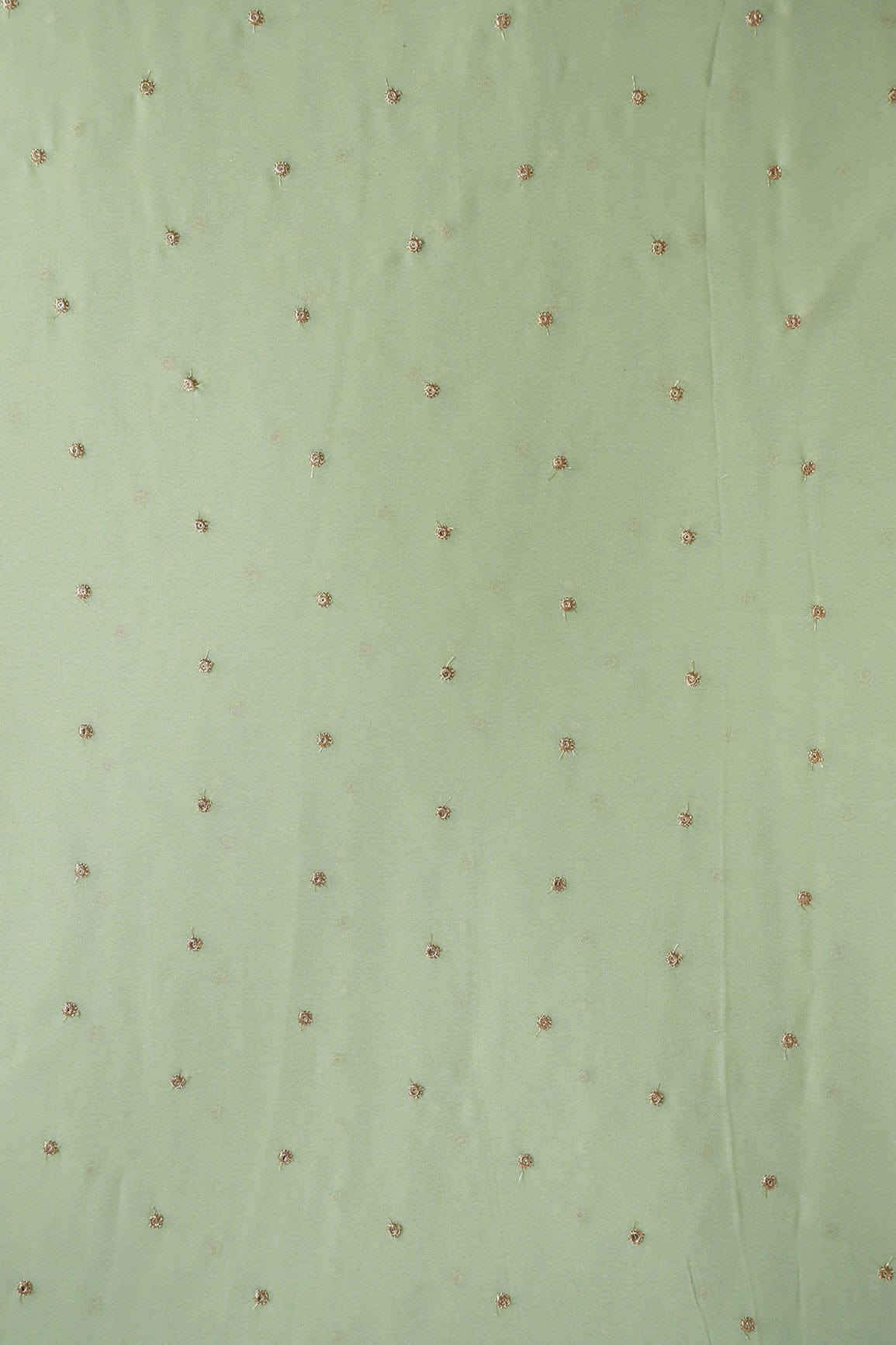 AIzaSyBcstauz-XMPRhEY21AUzeo032pxrXB5Ug - Gold Sequins With Gold Zari Small Motif Embroidery Work On Olive Georgette Fabric