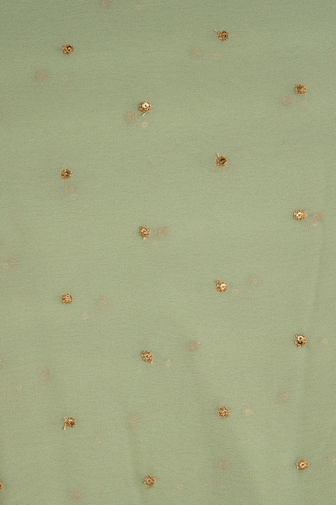 AIzaSyBcstauz-XMPRhEY21AUzeo032pxrXB5Ug - Gold Sequins With Gold Zari Small Motif Embroidery Work On Olive Georgette Fabric