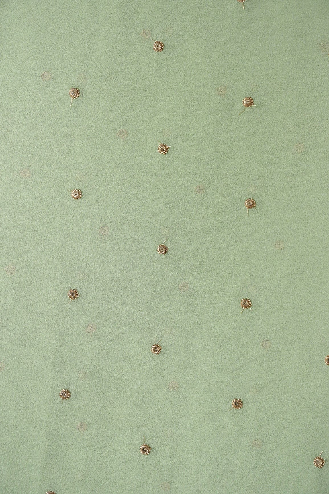 AIzaSyBcstauz-XMPRhEY21AUzeo032pxrXB5Ug - Gold Sequins With Gold Zari Small Motif Embroidery Work On Olive Georgette Fabric