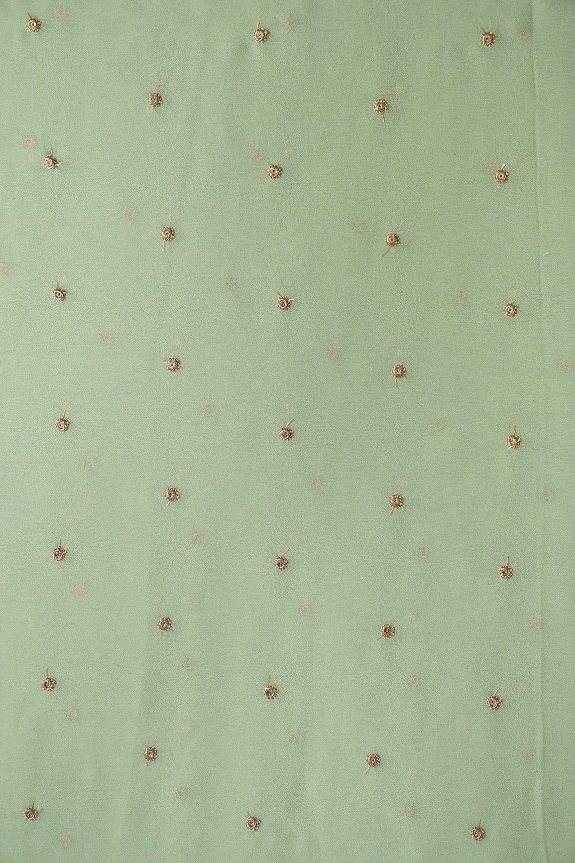 AIzaSyBcstauz-XMPRhEY21AUzeo032pxrXB5Ug - Gold Sequins With Gold Zari Small Motif Embroidery Work On Olive Georgette Fabric