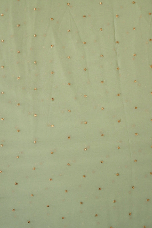 AIzaSyBcstauz-XMPRhEY21AUzeo032pxrXB5Ug - Gold Sequins With Gold Zari Small Motif Embroidery Work On Olive Georgette Fabric