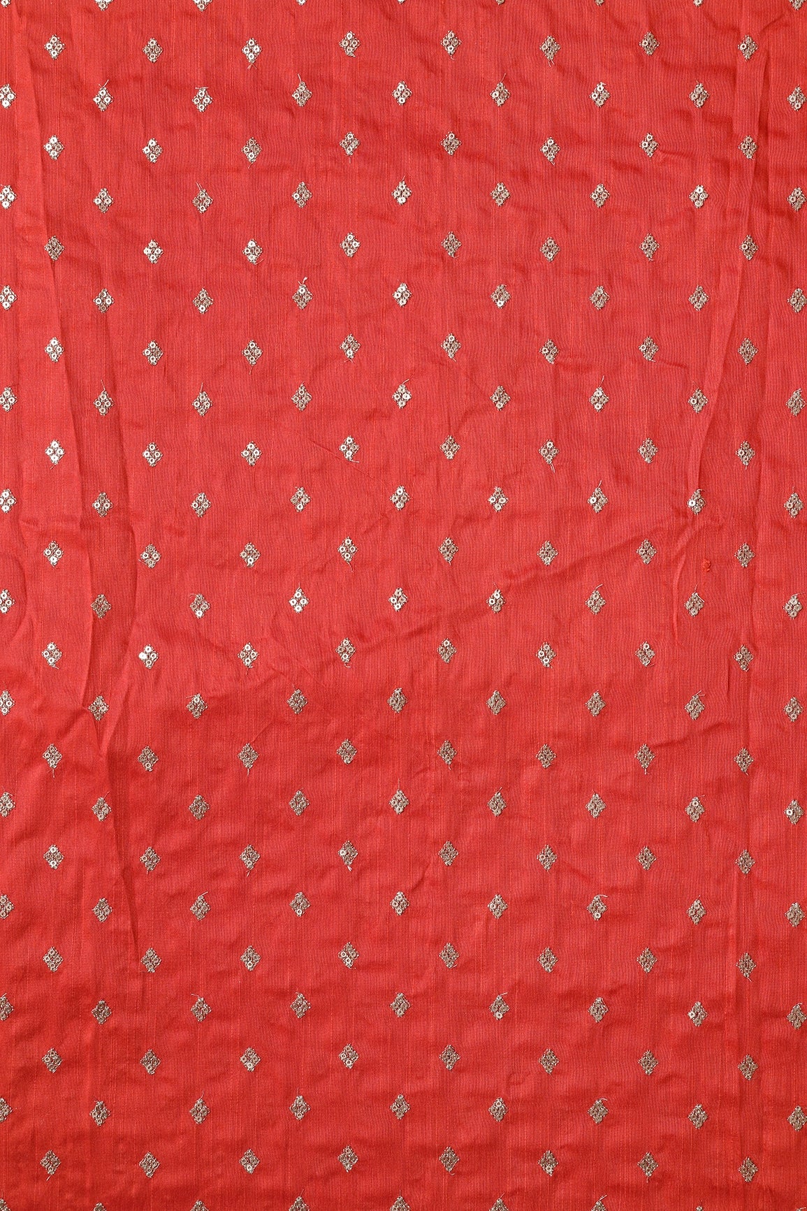 AIzaSyBcstauz-XMPRhEY21AUzeo032pxrXB5Ug - Gold Sequins With Gold Zari Small Motif Embroidery Work On Orange Raw Silk Fabric
