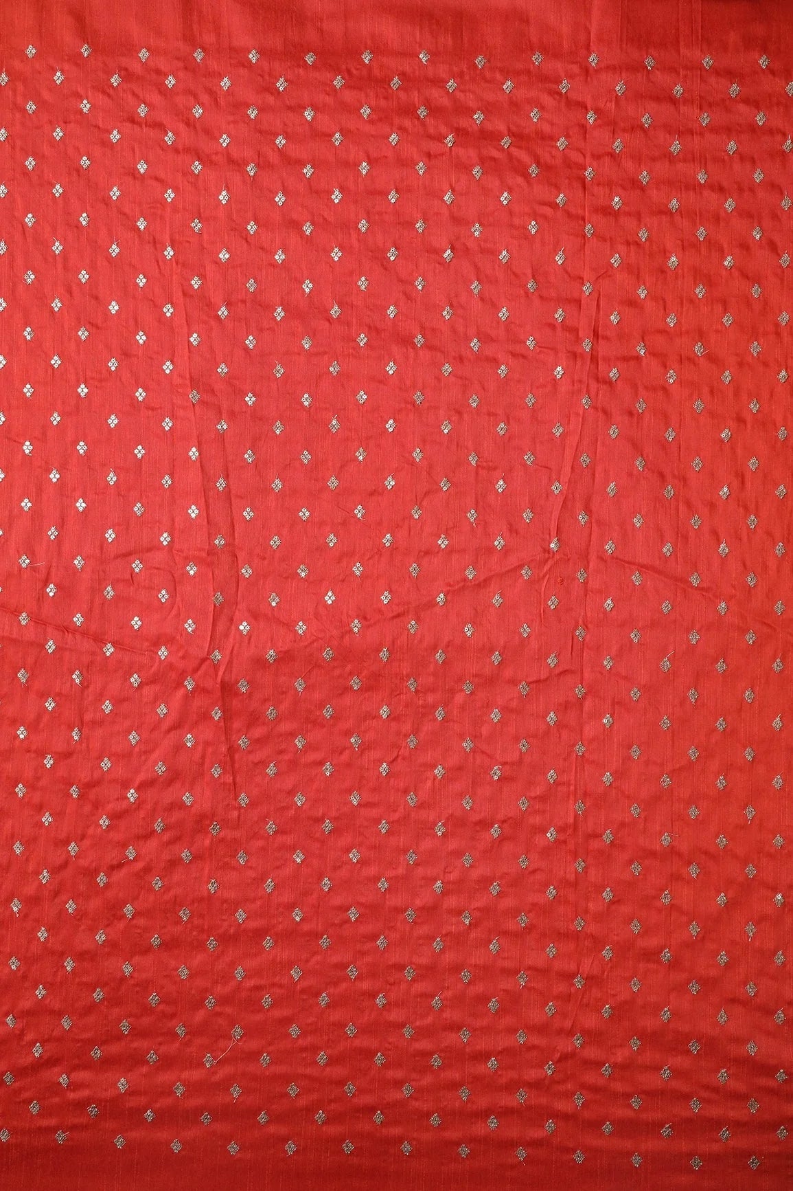 AIzaSyBcstauz-XMPRhEY21AUzeo032pxrXB5Ug - Gold Sequins With Gold Zari Small Motif Embroidery Work On Orange Raw Silk Fabric