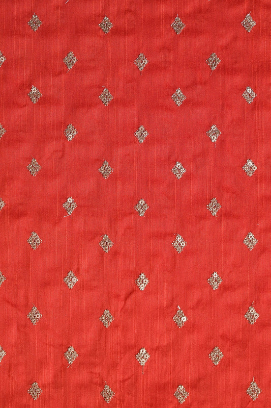 AIzaSyBcstauz-XMPRhEY21AUzeo032pxrXB5Ug - Gold Sequins With Gold Zari Small Motif Embroidery Work On Orange Raw Silk Fabric