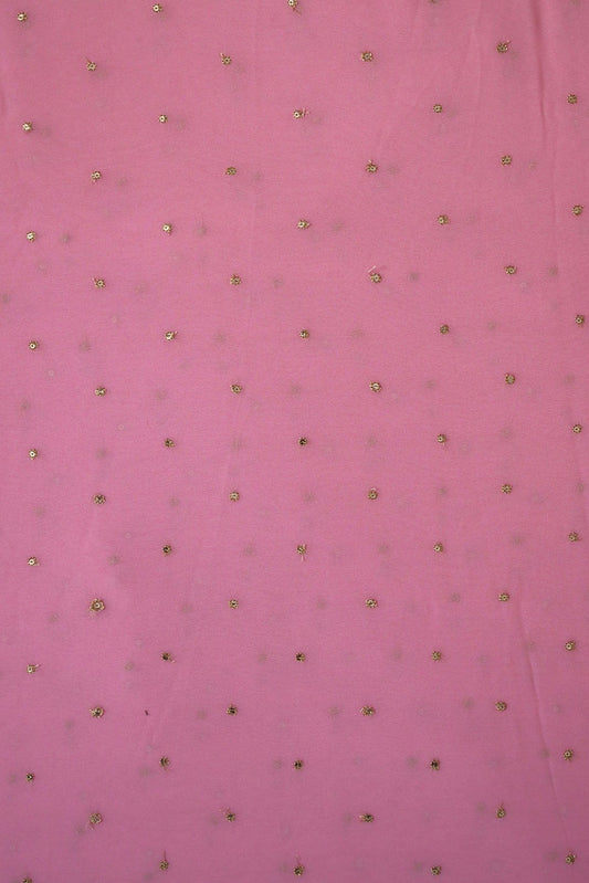 AIzaSyBcstauz-XMPRhEY21AUzeo032pxrXB5Ug - Gold Sequins With Gold Zari Small Motif Embroidery Work On Pink Georgette Fabric