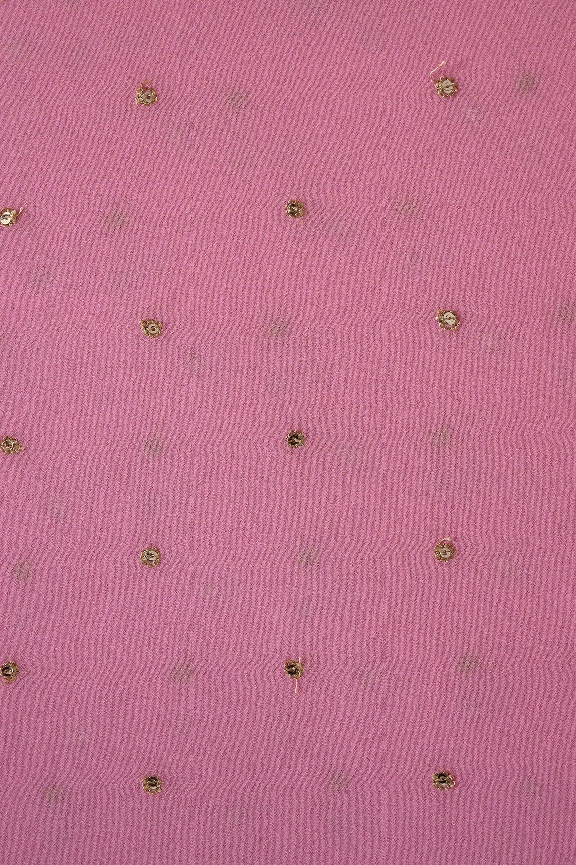 AIzaSyBcstauz-XMPRhEY21AUzeo032pxrXB5Ug - Gold Sequins With Gold Zari Small Motif Embroidery Work On Pink Georgette Fabric
