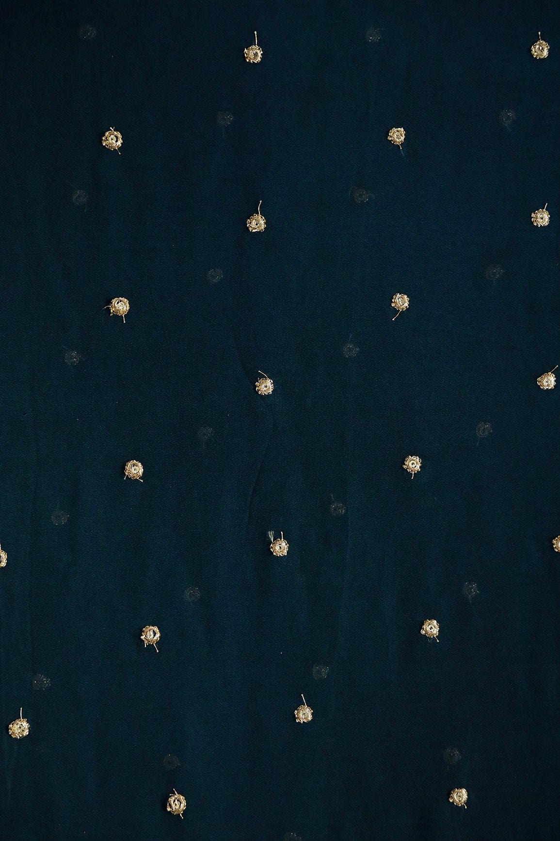 AIzaSyBcstauz-XMPRhEY21AUzeo032pxrXB5Ug - Gold Sequins With Gold Zari Small Motif Embroidery Work On Prussian Blue Georgette Fabric