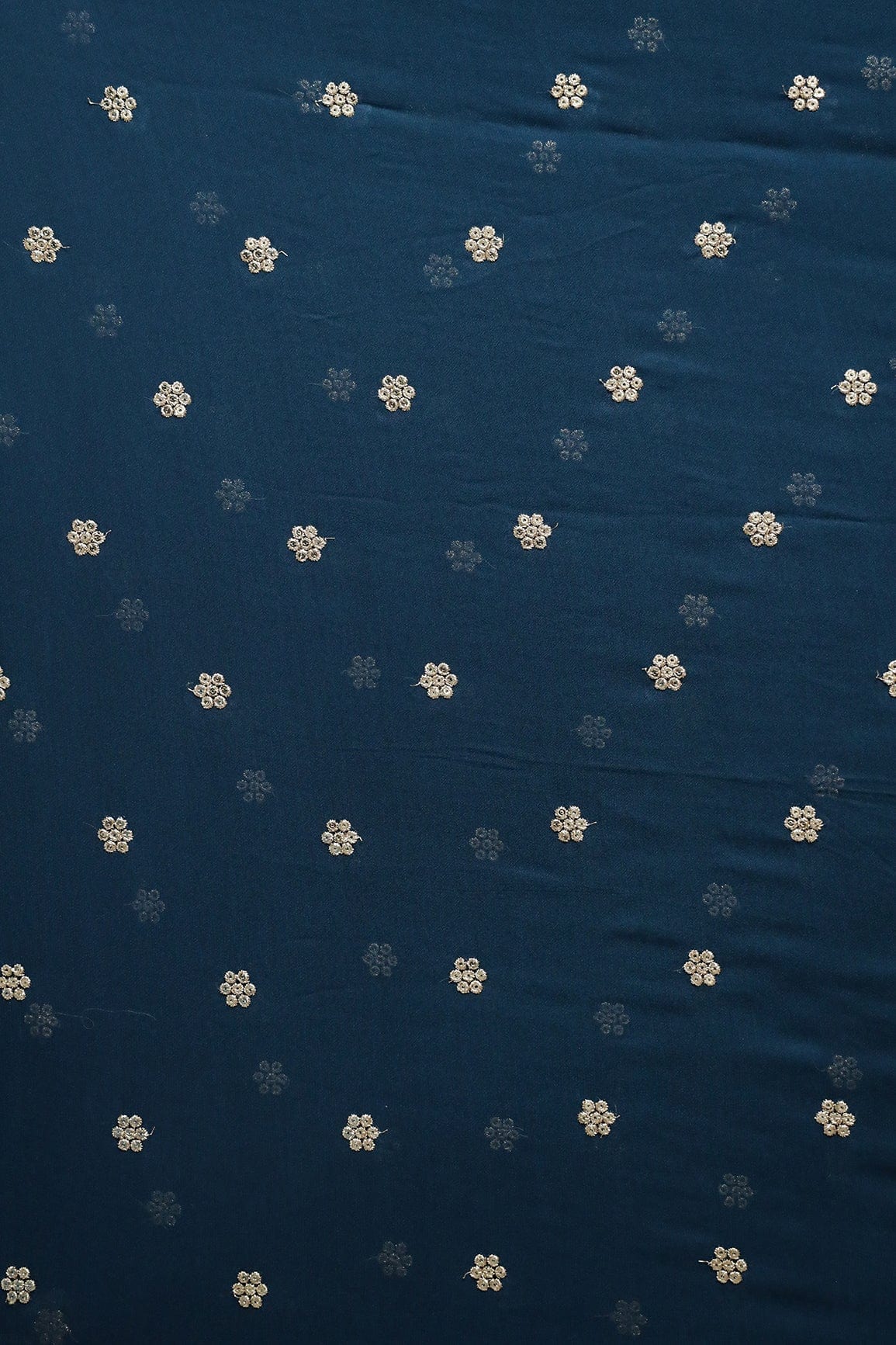 AIzaSyBcstauz-XMPRhEY21AUzeo032pxrXB5Ug - Gold Sequins With Gold Zari Small Motif Embroidery Work On Prussian Blue Georgette Fabric