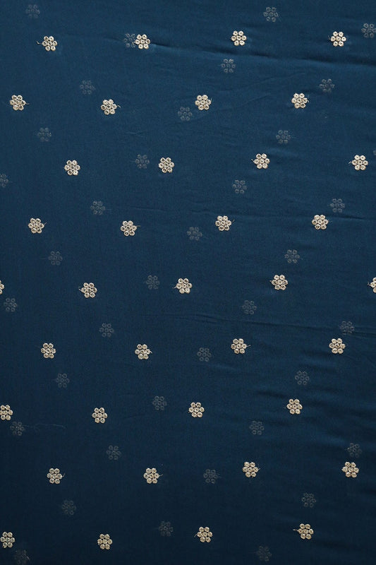 AIzaSyBcstauz-XMPRhEY21AUzeo032pxrXB5Ug - Gold Sequins With Gold Zari Small Motif Embroidery Work On Prussian Blue Georgette Fabric