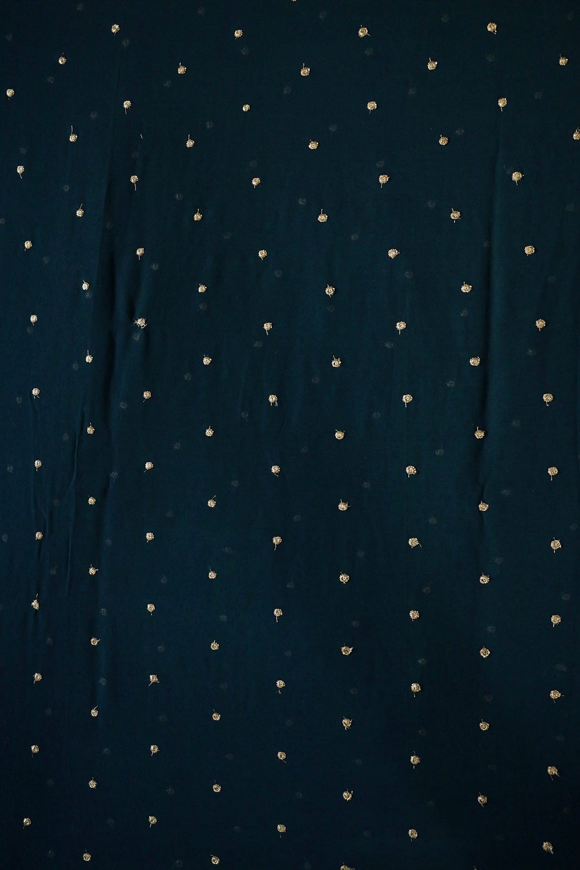 AIzaSyBcstauz-XMPRhEY21AUzeo032pxrXB5Ug - Gold Sequins With Gold Zari Small Motif Embroidery Work On Prussian Blue Georgette Fabric