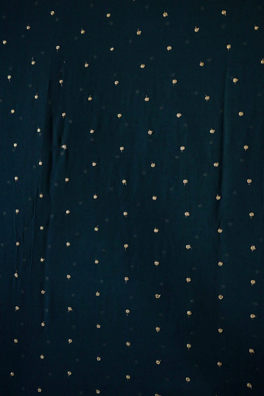 AIzaSyBcstauz-XMPRhEY21AUzeo032pxrXB5Ug - Gold Sequins With Gold Zari Small Motif Embroidery Work On Prussian Blue Georgette Fabric