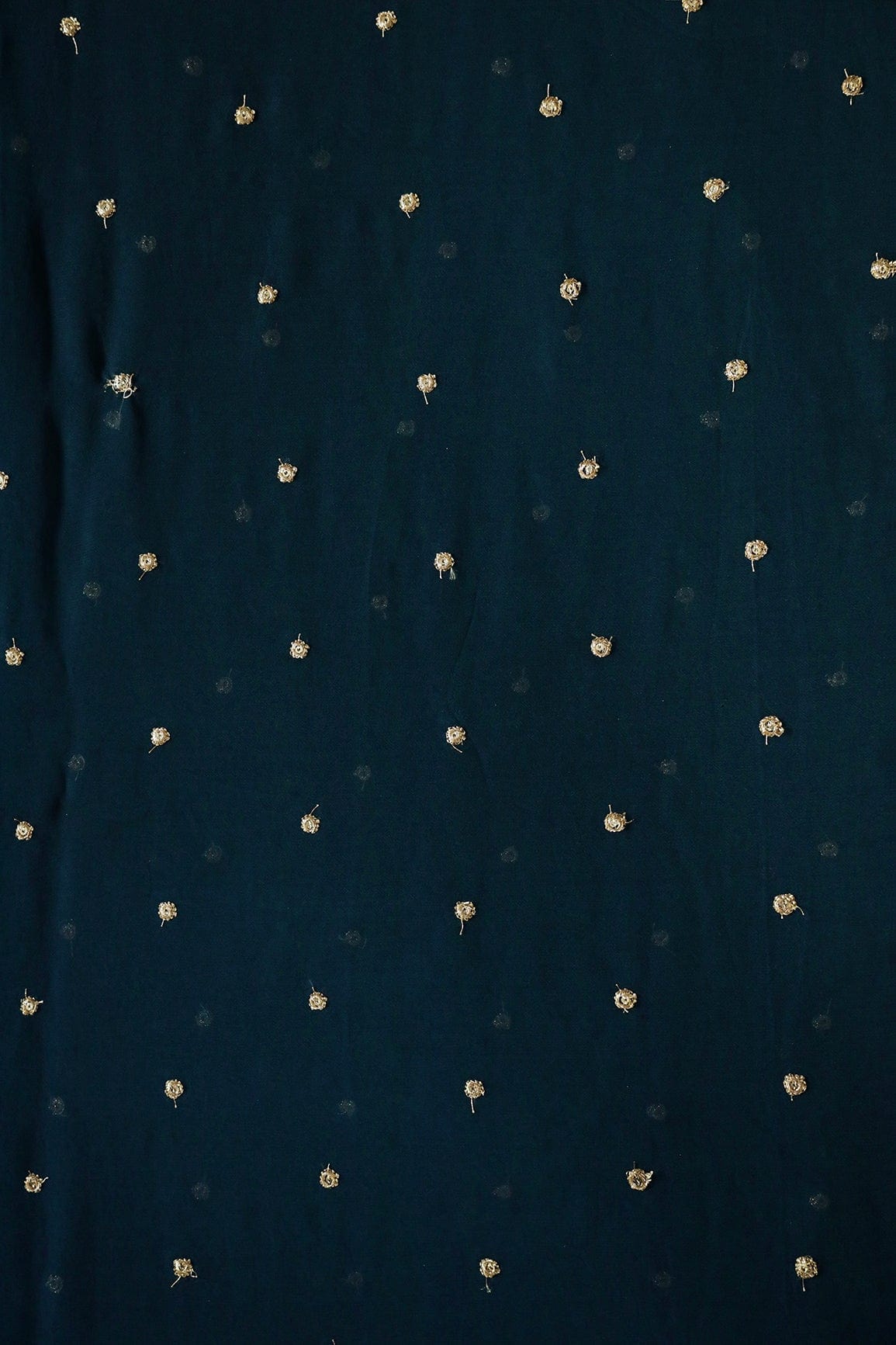 AIzaSyBcstauz-XMPRhEY21AUzeo032pxrXB5Ug - Gold Sequins With Gold Zari Small Motif Embroidery Work On Prussian Blue Georgette Fabric
