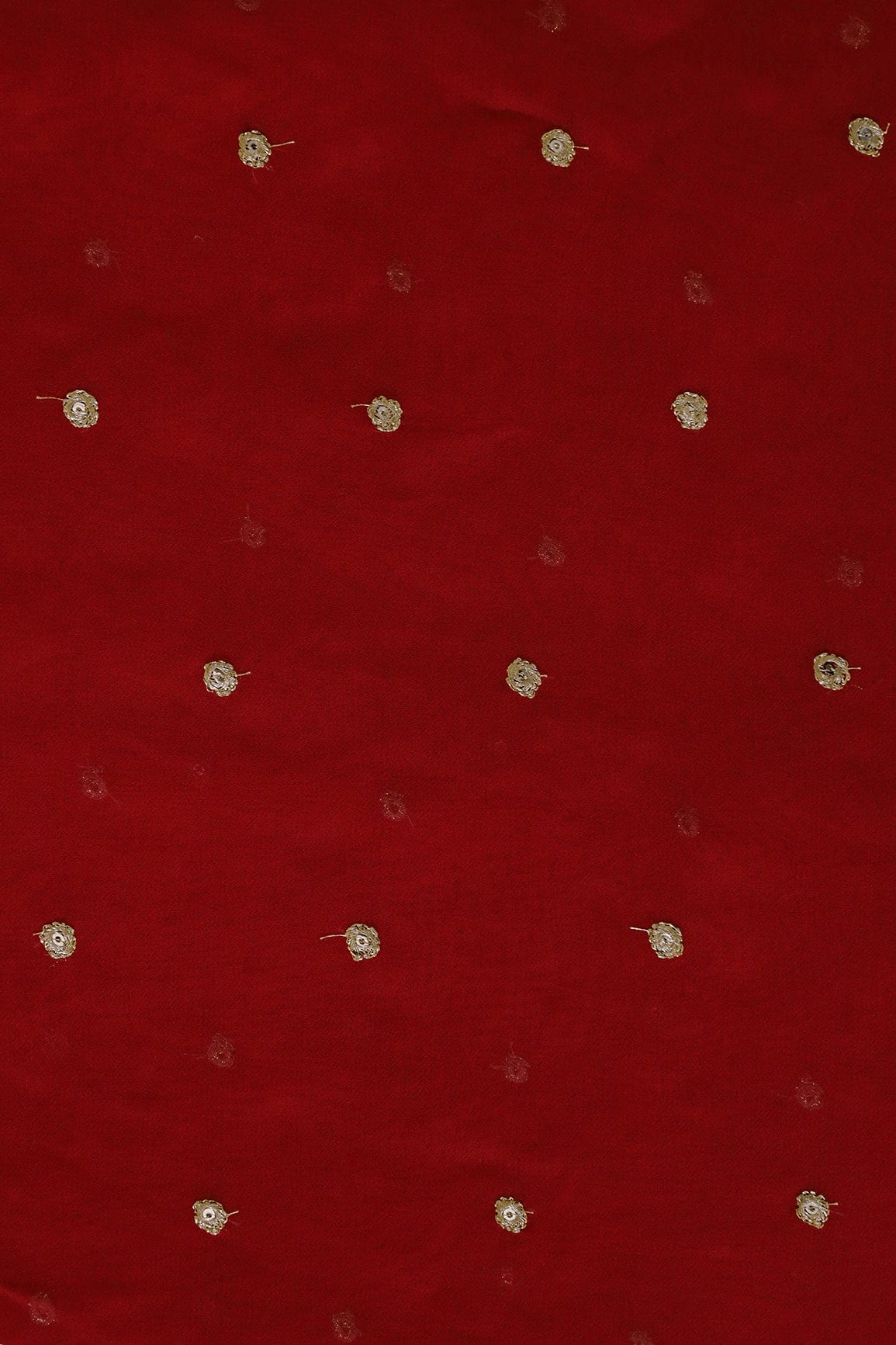 AIzaSyBcstauz-XMPRhEY21AUzeo032pxrXB5Ug - Gold Sequins With Gold Zari Small Motif Embroidery Work On Red Georgette Fabric
