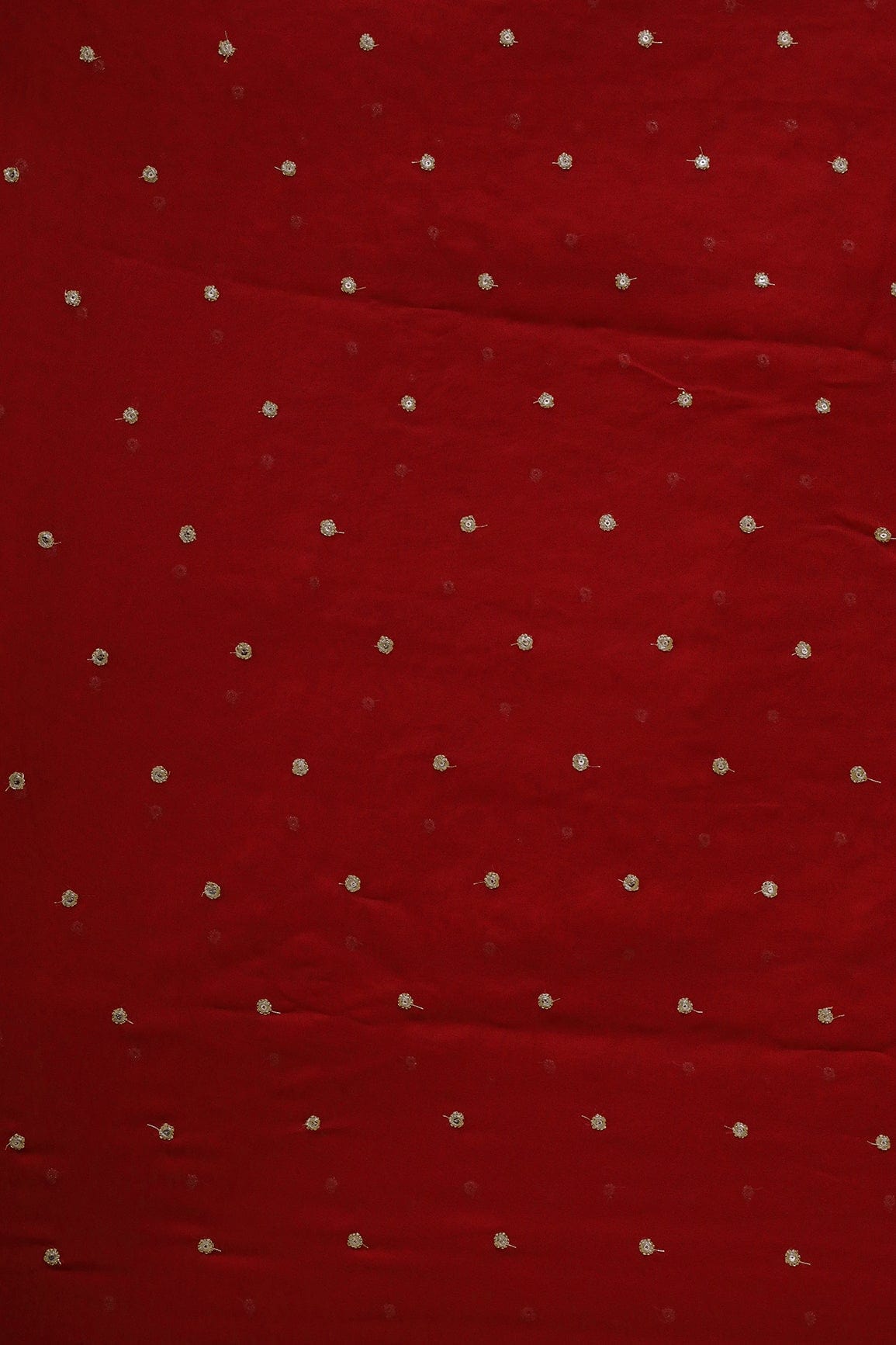 AIzaSyBcstauz-XMPRhEY21AUzeo032pxrXB5Ug - Gold Sequins With Gold Zari Small Motif Embroidery Work On Red Georgette Fabric