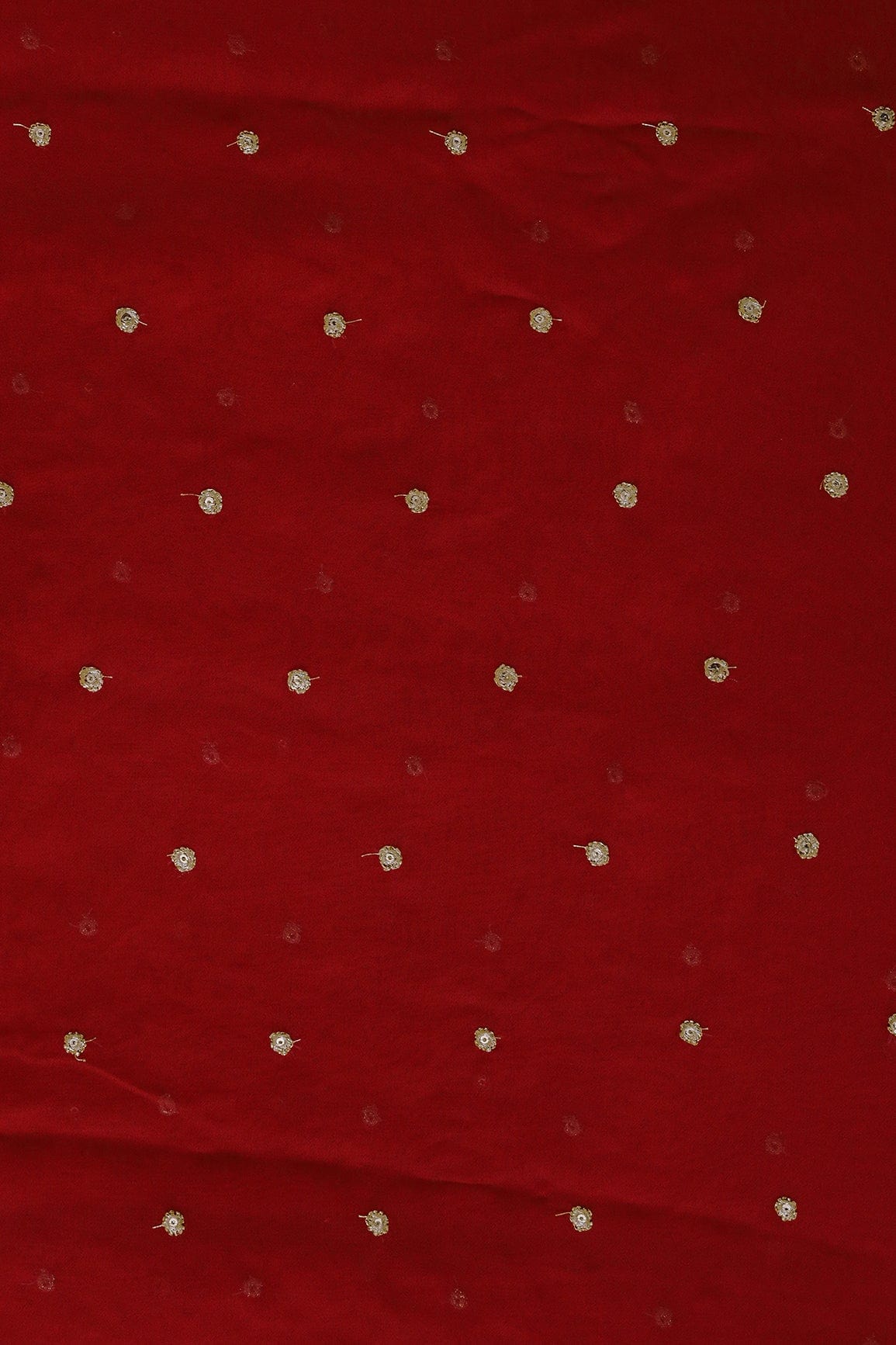 AIzaSyBcstauz-XMPRhEY21AUzeo032pxrXB5Ug - Gold Sequins With Gold Zari Small Motif Embroidery Work On Red Georgette Fabric