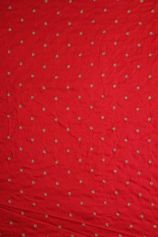AIzaSyBcstauz-XMPRhEY21AUzeo032pxrXB5Ug - Gold Sequins With Gold Zari Small Motif Embroidery Work On Red Raw Silk Fabric