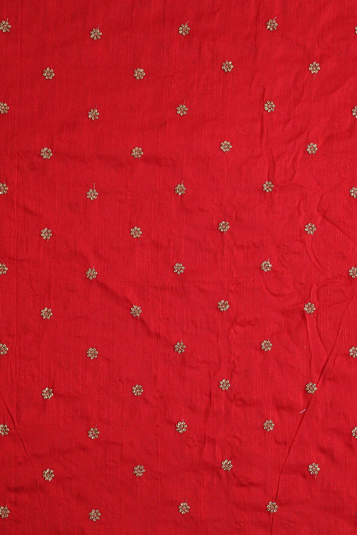 AIzaSyBcstauz-XMPRhEY21AUzeo032pxrXB5Ug - Gold Sequins With Gold Zari Small Motif Embroidery Work On Red Raw Silk Fabric