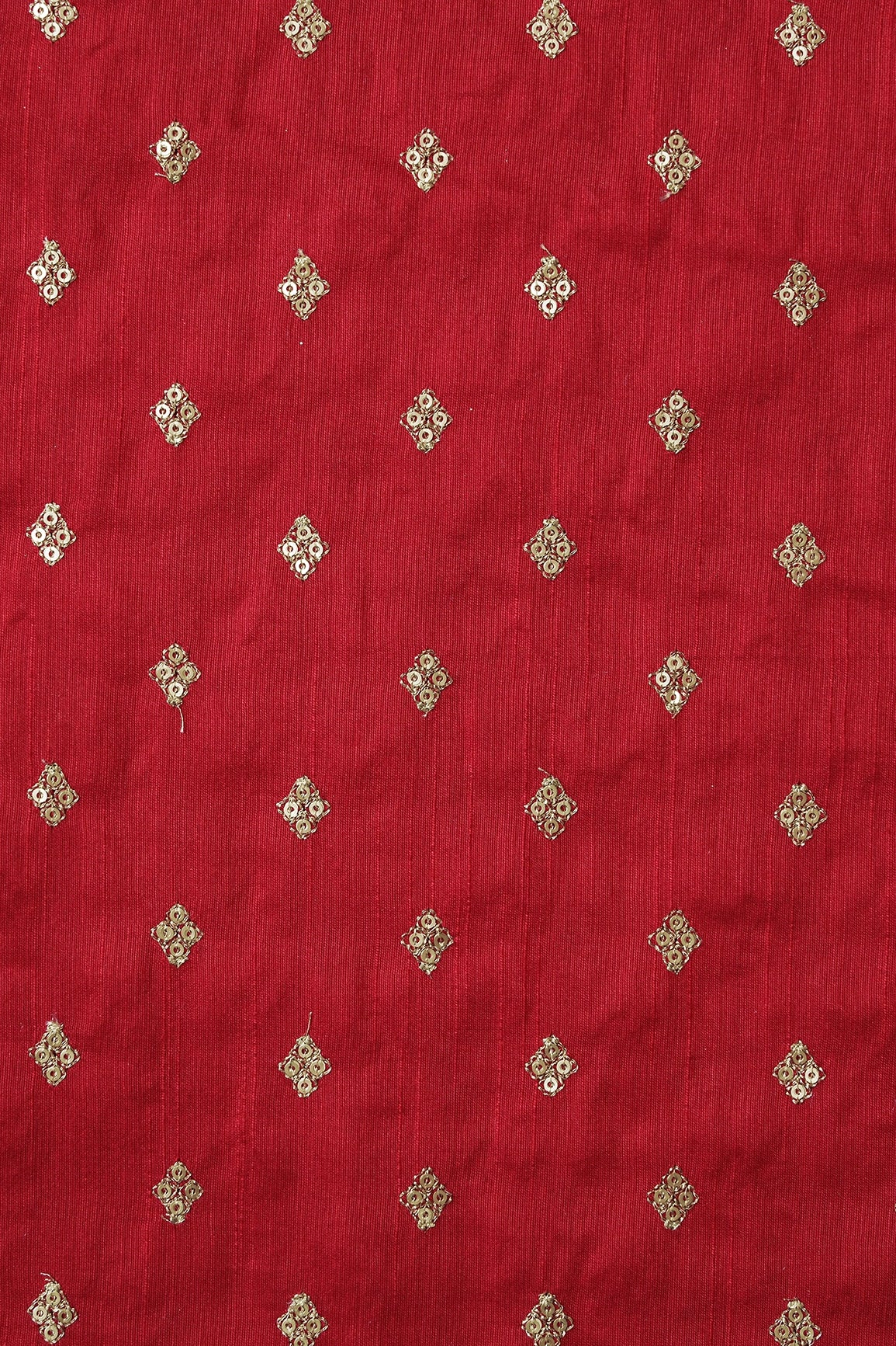 AIzaSyBcstauz-XMPRhEY21AUzeo032pxrXB5Ug - Gold Sequins With Gold Zari Small Motif Embroidery Work On Red Raw Silk Fabric
