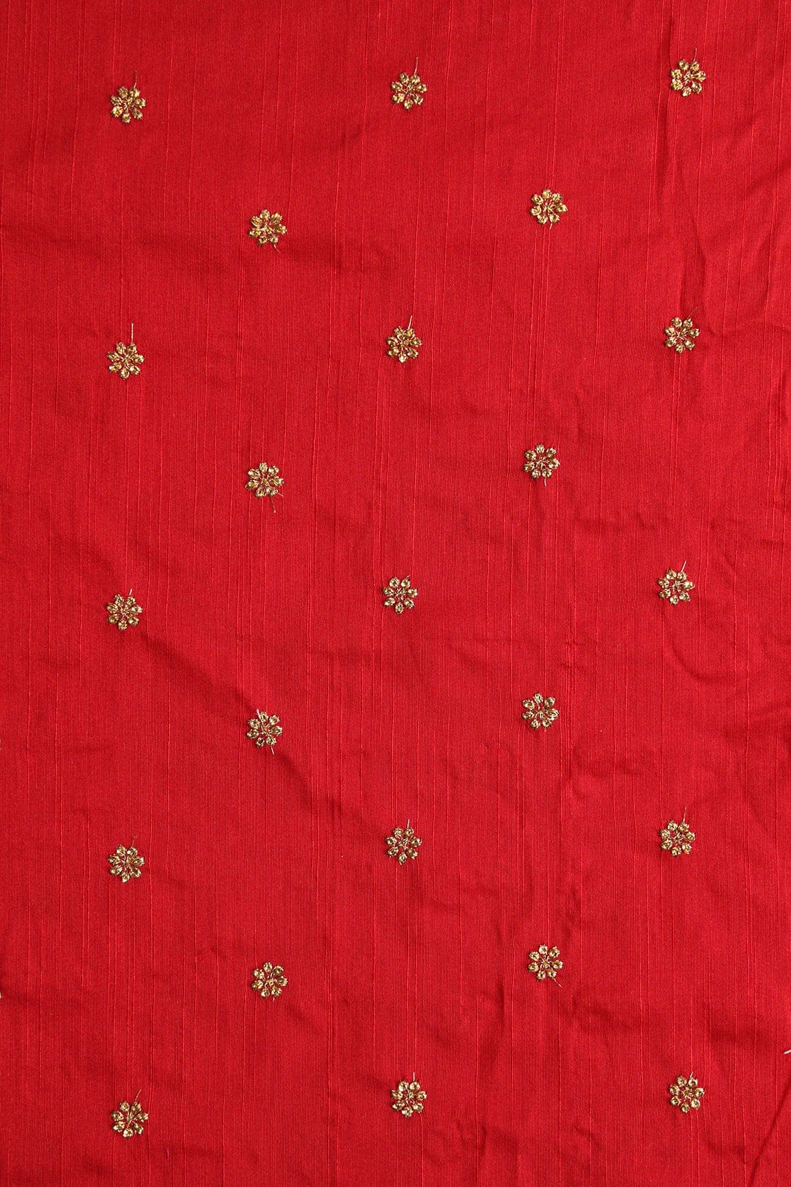 AIzaSyBcstauz-XMPRhEY21AUzeo032pxrXB5Ug - Gold Sequins With Gold Zari Small Motif Embroidery Work On Red Raw Silk Fabric