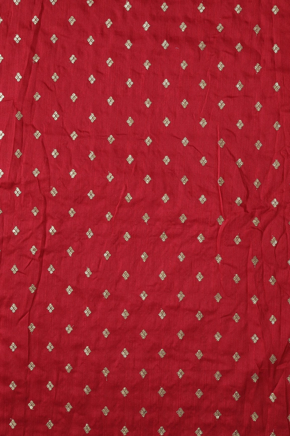 AIzaSyBcstauz-XMPRhEY21AUzeo032pxrXB5Ug - Gold Sequins With Gold Zari Small Motif Embroidery Work On Red Raw Silk Fabric