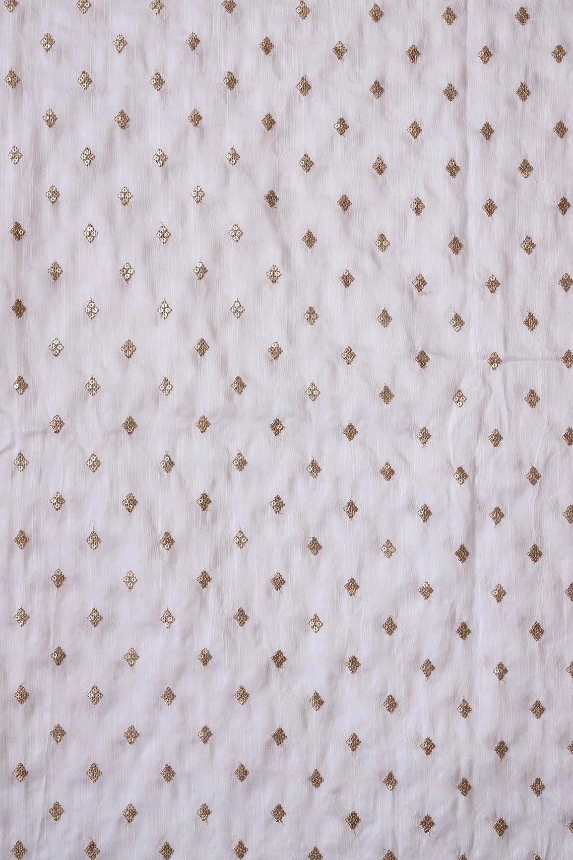AIzaSyBcstauz-XMPRhEY21AUzeo032pxrXB5Ug - Gold Sequins With Gold Zari Small Motif Embroidery Work On White Raw Silk Fabric