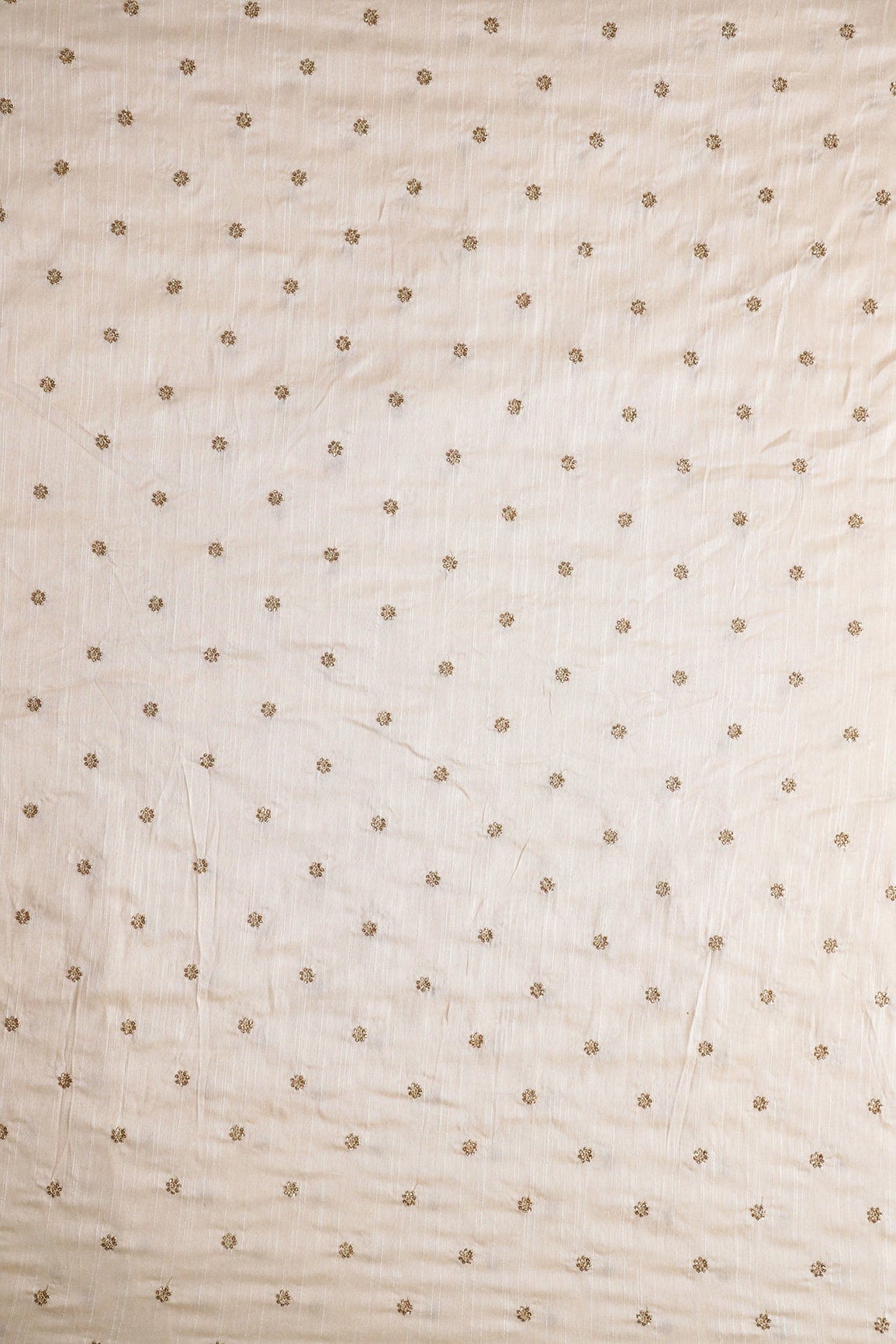 AIzaSyBcstauz-XMPRhEY21AUzeo032pxrXB5Ug - Gold Sequins With Gold Zari Small Motif Embroidery Work On White Raw Silk Fabric