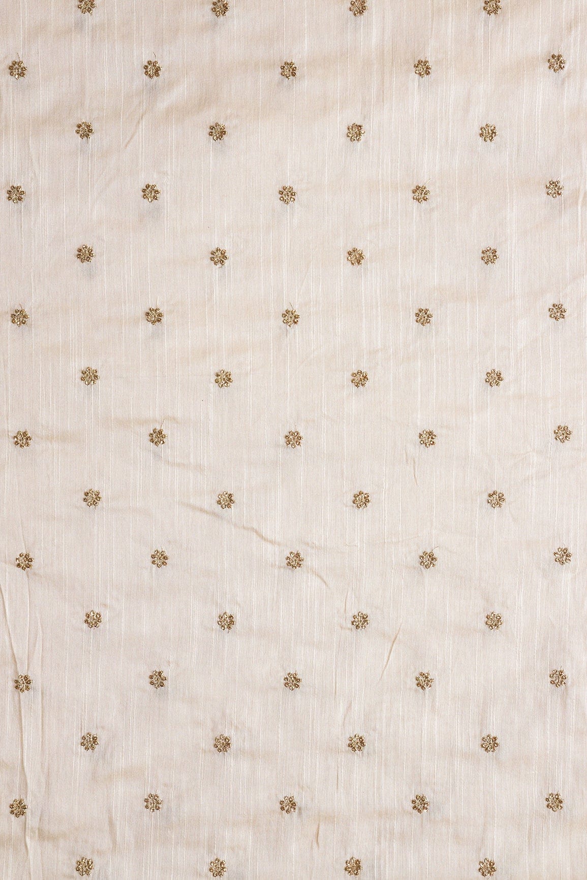 AIzaSyBcstauz-XMPRhEY21AUzeo032pxrXB5Ug - Gold Sequins With Gold Zari Small Motif Embroidery Work On White Raw Silk Fabric