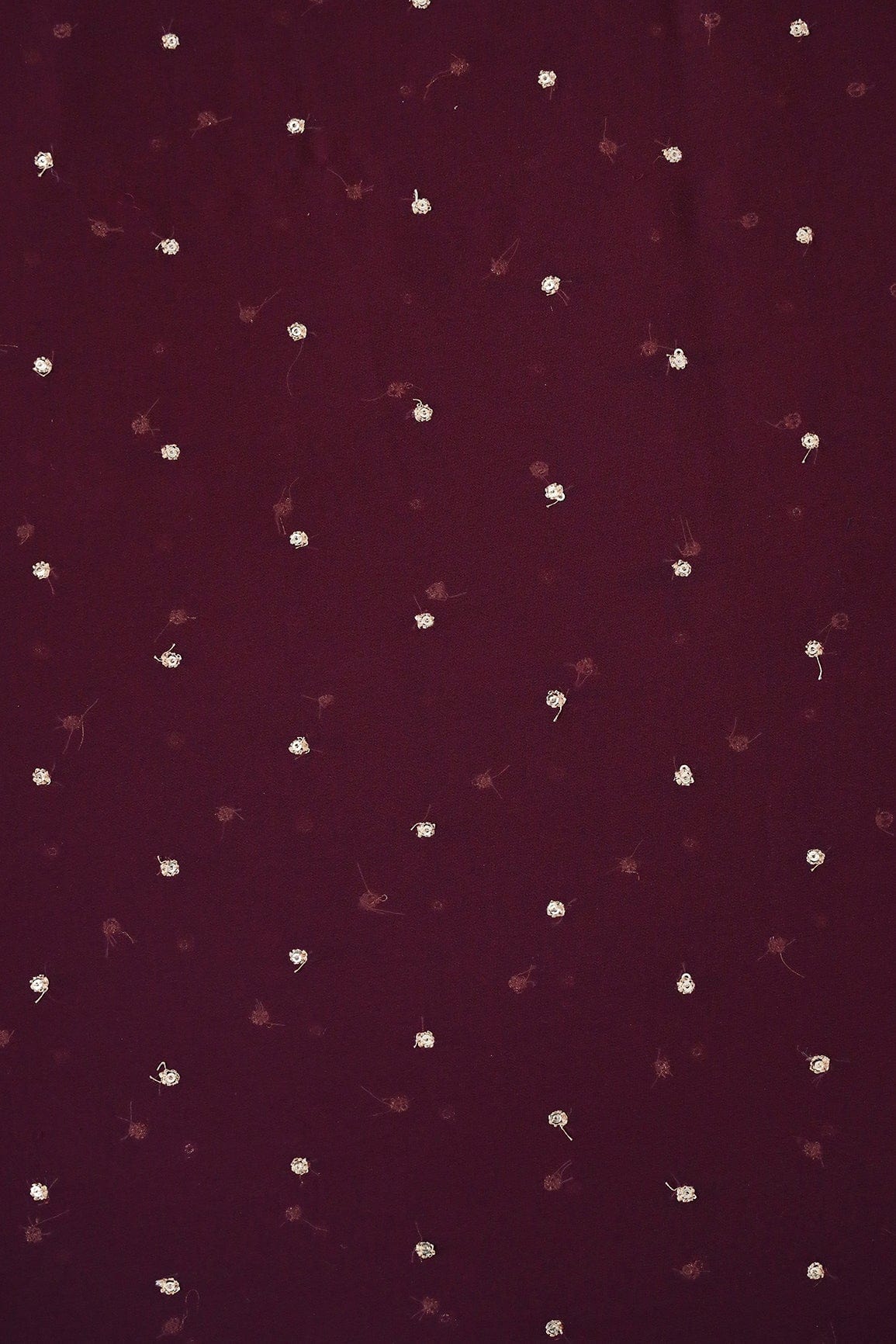 AIzaSyBcstauz-XMPRhEY21AUzeo032pxrXB5Ug - Gold Sequins With Gold Zari Small Motif Embroidery Work On Wine Georgette Fabric