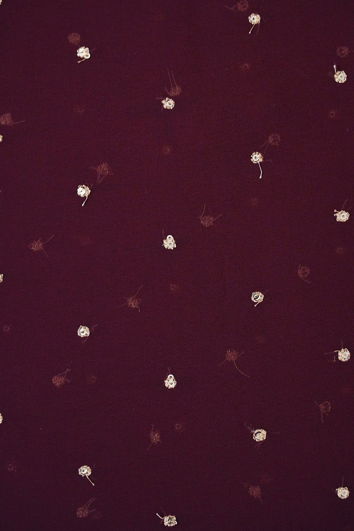 AIzaSyBcstauz-XMPRhEY21AUzeo032pxrXB5Ug - Gold Sequins With Gold Zari Small Motif Embroidery Work On Wine Georgette Fabric
