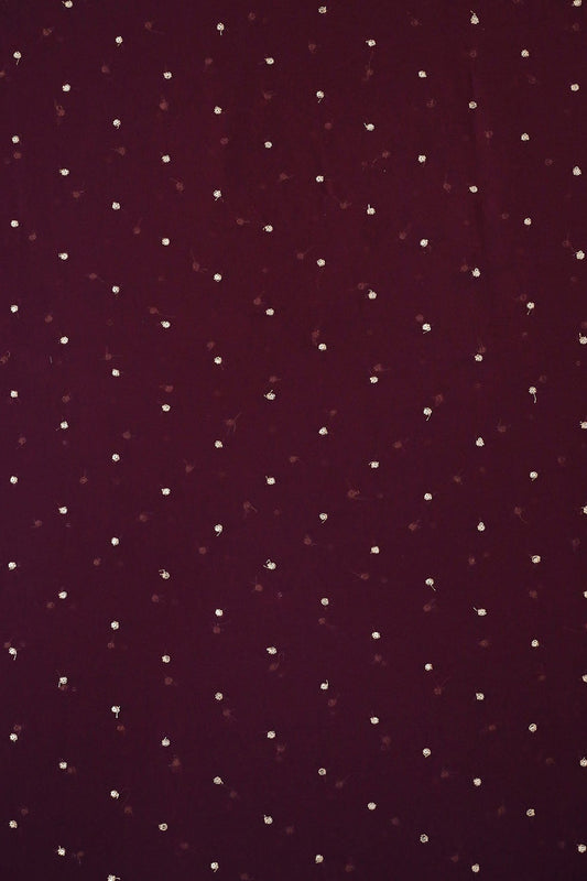 AIzaSyBcstauz-XMPRhEY21AUzeo032pxrXB5Ug - Gold Sequins With Gold Zari Small Motif Embroidery Work On Wine Georgette Fabric