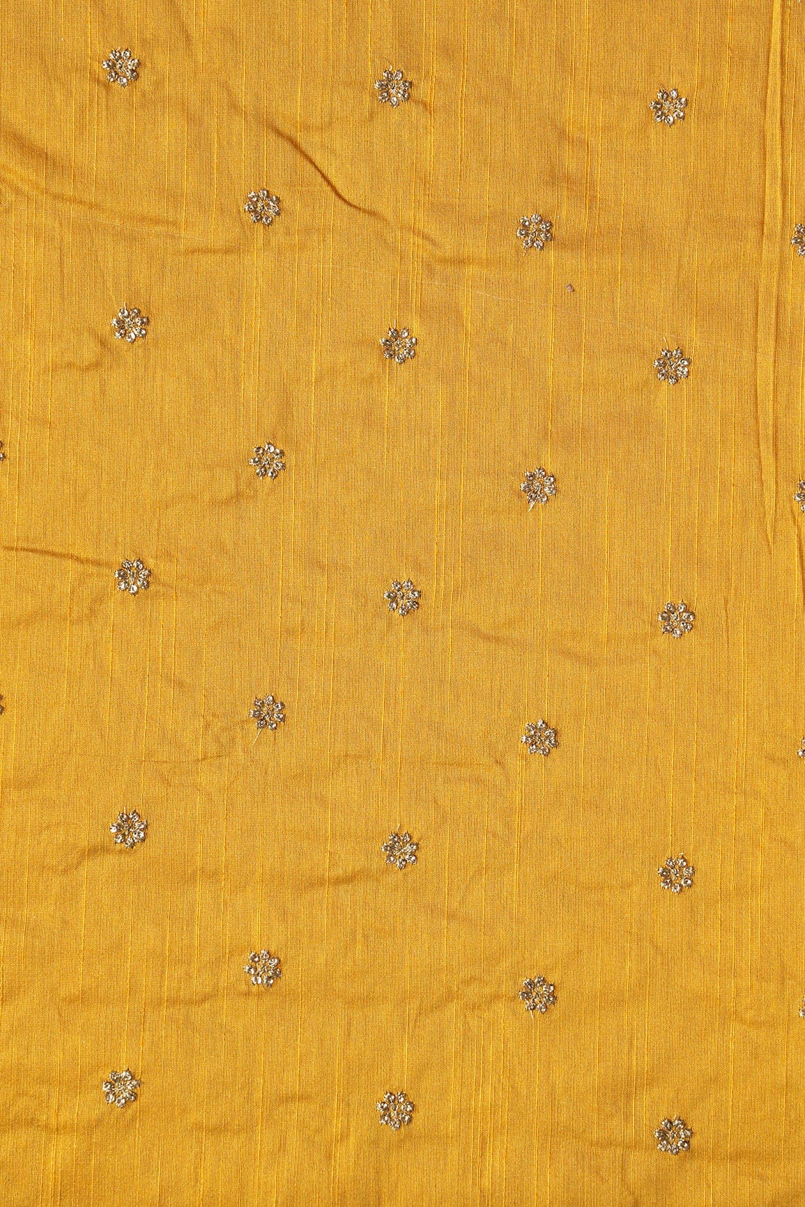 AIzaSyBcstauz-XMPRhEY21AUzeo032pxrXB5Ug - Gold Sequins With Gold Zari Small Motif Embroidery Work On Yellow Raw Silk Fabric