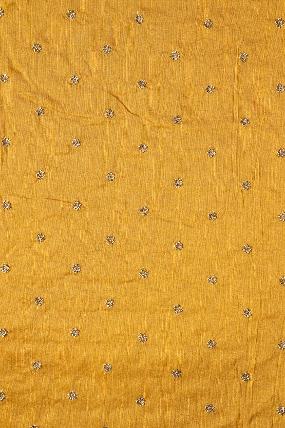 AIzaSyBcstauz-XMPRhEY21AUzeo032pxrXB5Ug - Gold Sequins With Gold Zari Small Motif Embroidery Work On Yellow Raw Silk Fabric