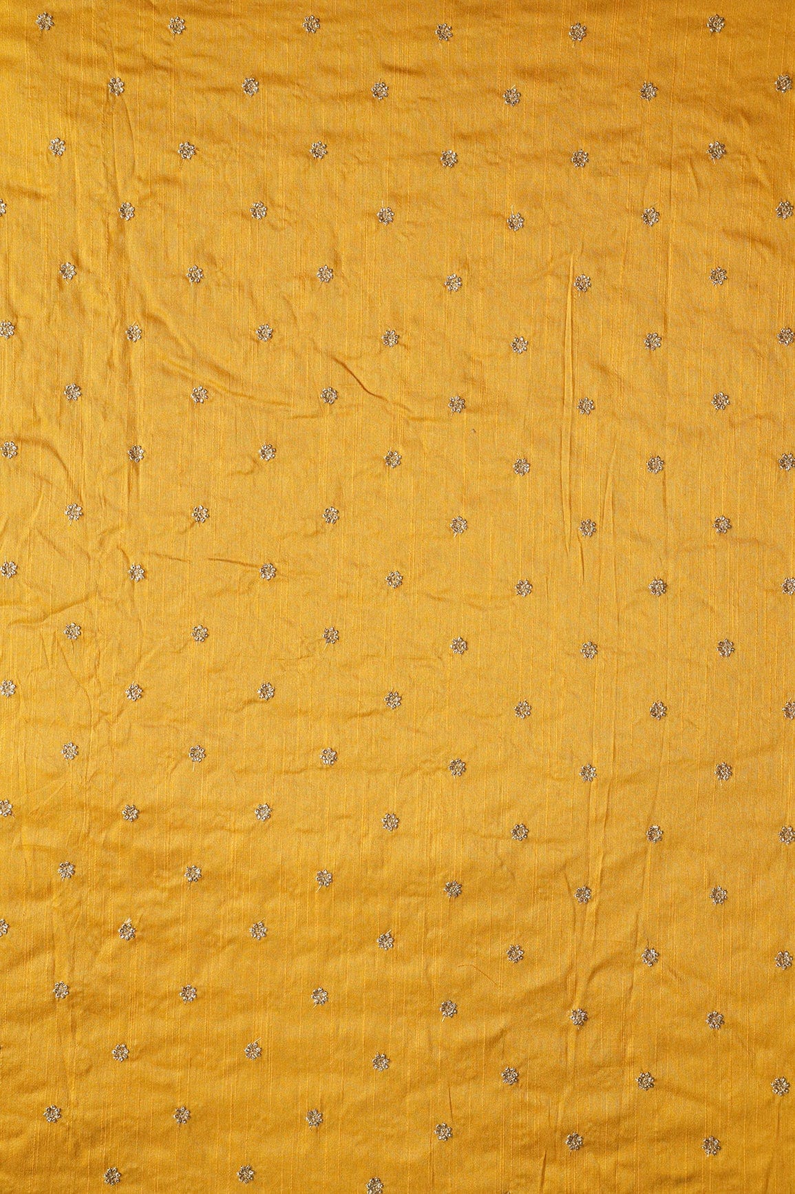 AIzaSyBcstauz-XMPRhEY21AUzeo032pxrXB5Ug - Gold Sequins With Gold Zari Small Motif Embroidery Work On Yellow Raw Silk Fabric