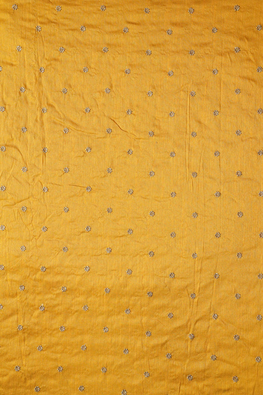 AIzaSyBcstauz-XMPRhEY21AUzeo032pxrXB5Ug - Gold Sequins With Gold Zari Small Motif Embroidery Work On Yellow Raw Silk Fabric