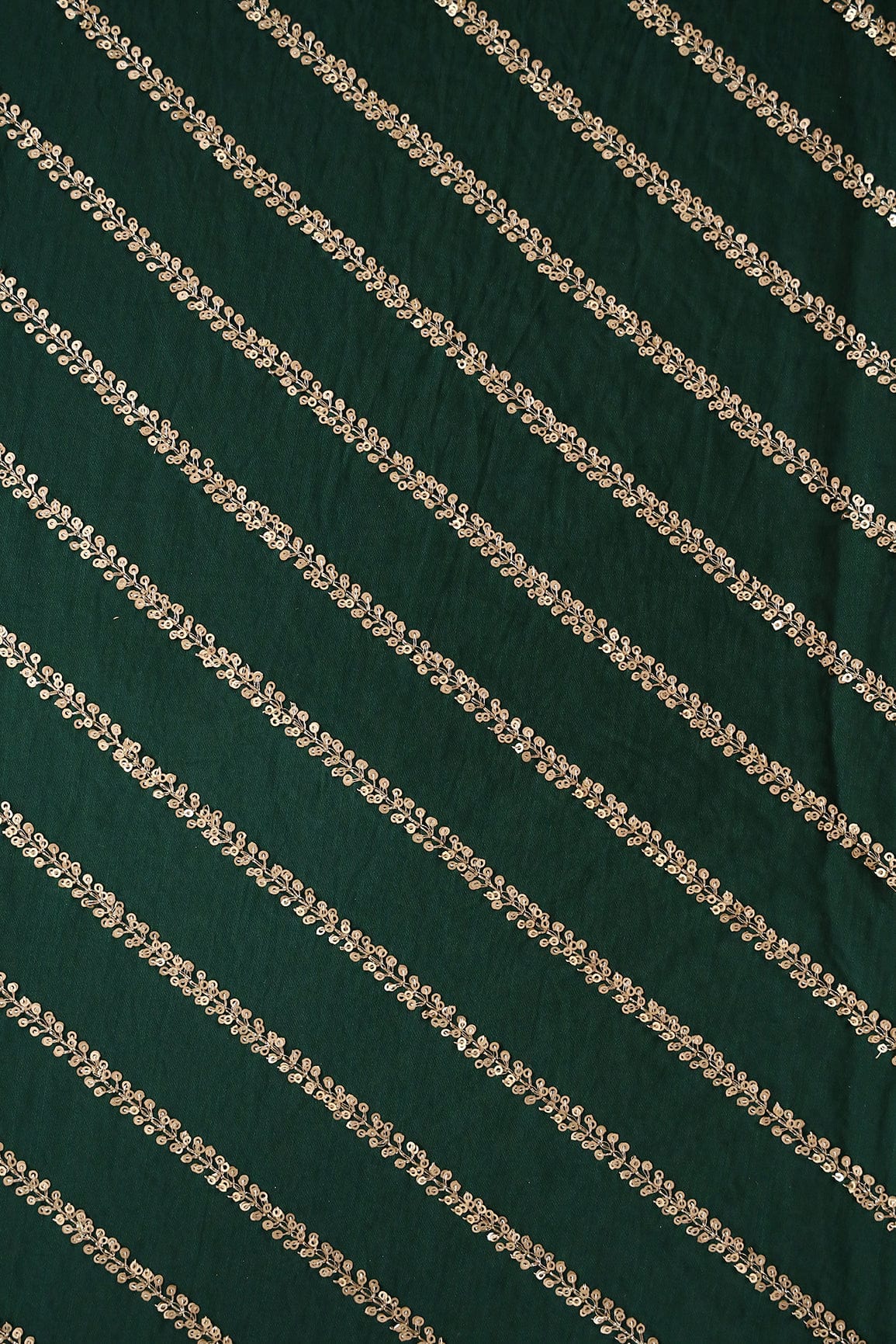 AIzaSyBcstauz-XMPRhEY21AUzeo032pxrXB5Ug - Gold Sequins With Gold Zari Stripes Embroidery Work On Bottle Green Raw Silk Fabric