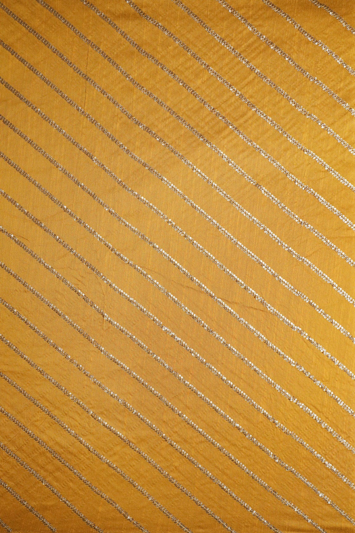 AIzaSyBcstauz-XMPRhEY21AUzeo032pxrXB5Ug - Gold Sequins With Gold Zari Stripes Embroidery Work On Mustard Yellow Raw Silk Fabric