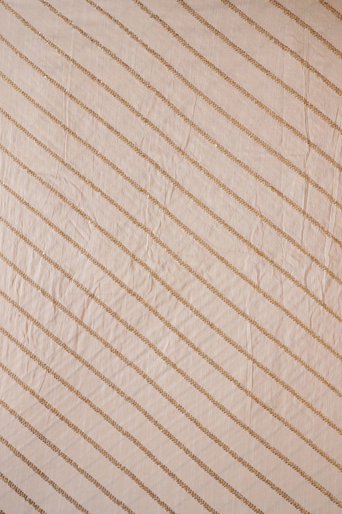 AIzaSyBcstauz-XMPRhEY21AUzeo032pxrXB5Ug - Gold Sequins With Gold Zari Stripes Embroidery Work On Off White Raw Silk Fabric