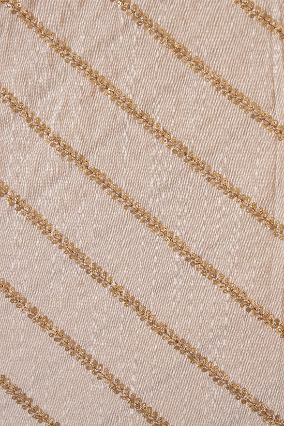 AIzaSyBcstauz-XMPRhEY21AUzeo032pxrXB5Ug - Gold Sequins With Gold Zari Stripes Embroidery Work On Off White Raw Silk Fabric