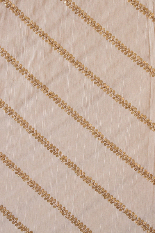 AIzaSyBcstauz-XMPRhEY21AUzeo032pxrXB5Ug - Gold Sequins With Gold Zari Stripes Embroidery Work On Off White Raw Silk Fabric