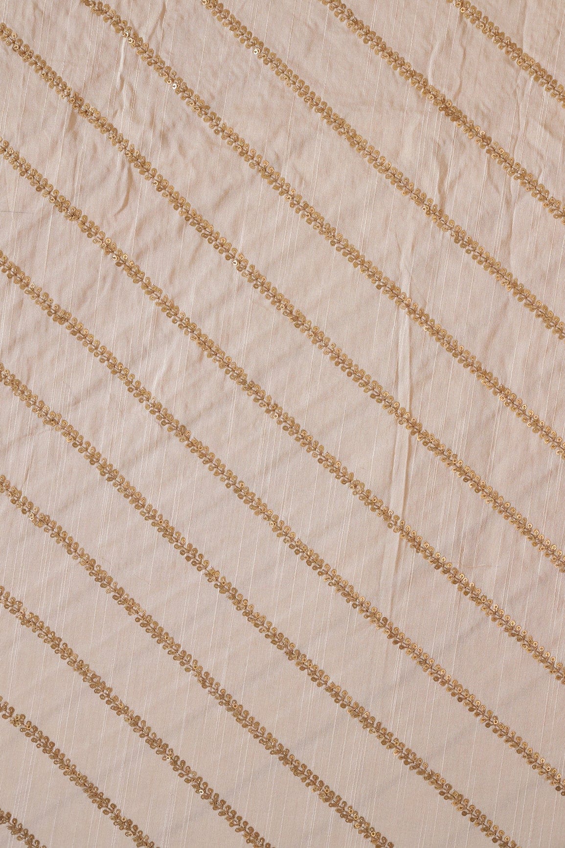 AIzaSyBcstauz-XMPRhEY21AUzeo032pxrXB5Ug - Gold Sequins With Gold Zari Stripes Embroidery Work On Off White Raw Silk Fabric
