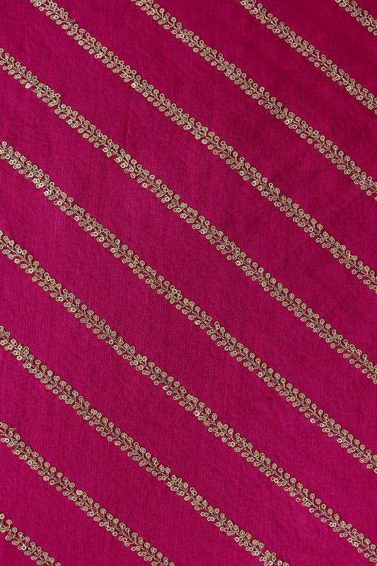 AIzaSyBcstauz-XMPRhEY21AUzeo032pxrXB5Ug - Gold Sequins With Gold Zari Stripes Embroidery Work On Rani Raw Silk Fabric