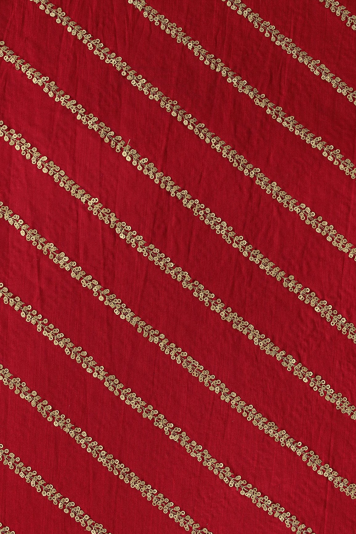 AIzaSyBcstauz-XMPRhEY21AUzeo032pxrXB5Ug - Gold Sequins With Gold Zari Stripes Embroidery Work On Red Raw Silk Fabric