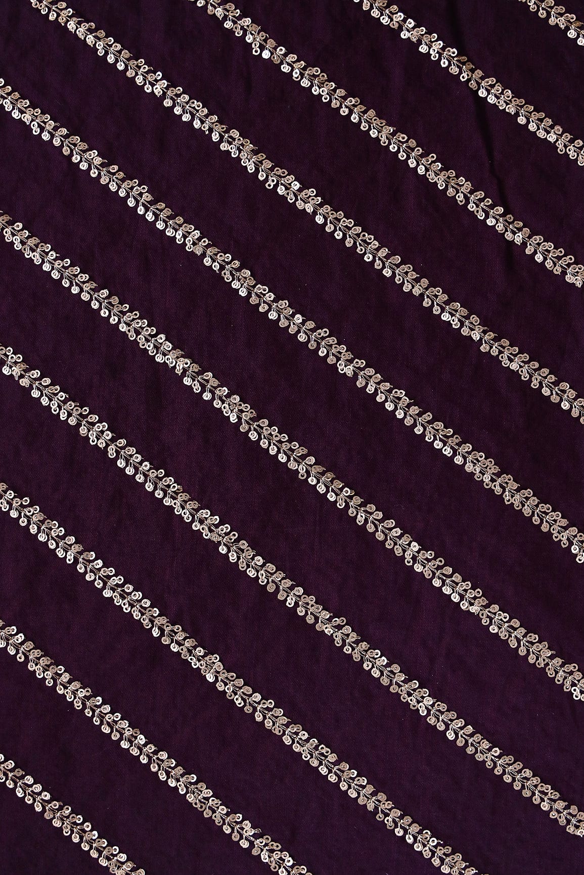 AIzaSyBcstauz-XMPRhEY21AUzeo032pxrXB5Ug - Gold Sequins With Gold Zari Stripes Embroidery Work On Wine Raw Silk Fabric