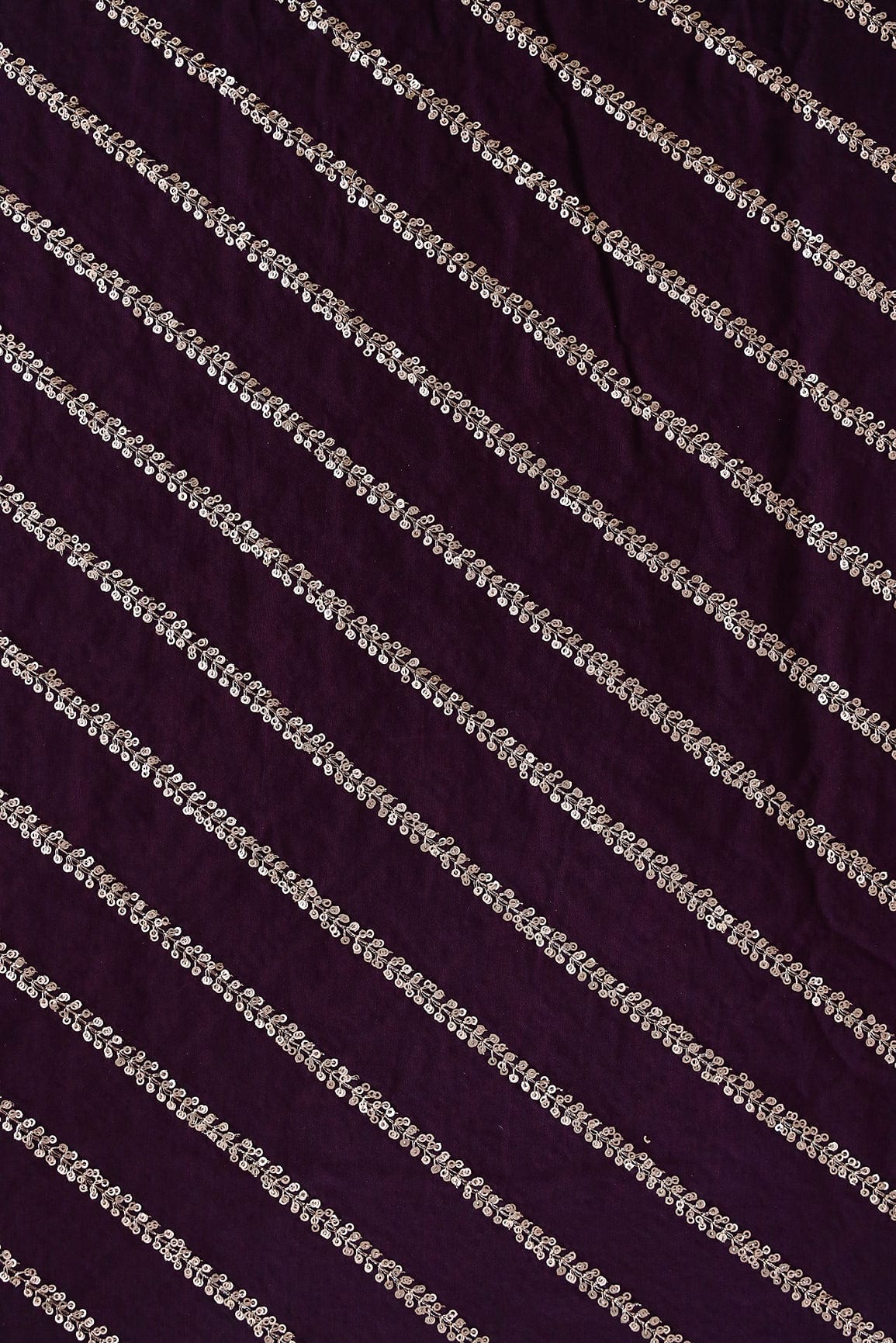 AIzaSyBcstauz-XMPRhEY21AUzeo032pxrXB5Ug - Gold Sequins With Gold Zari Stripes Embroidery Work On Wine Raw Silk Fabric