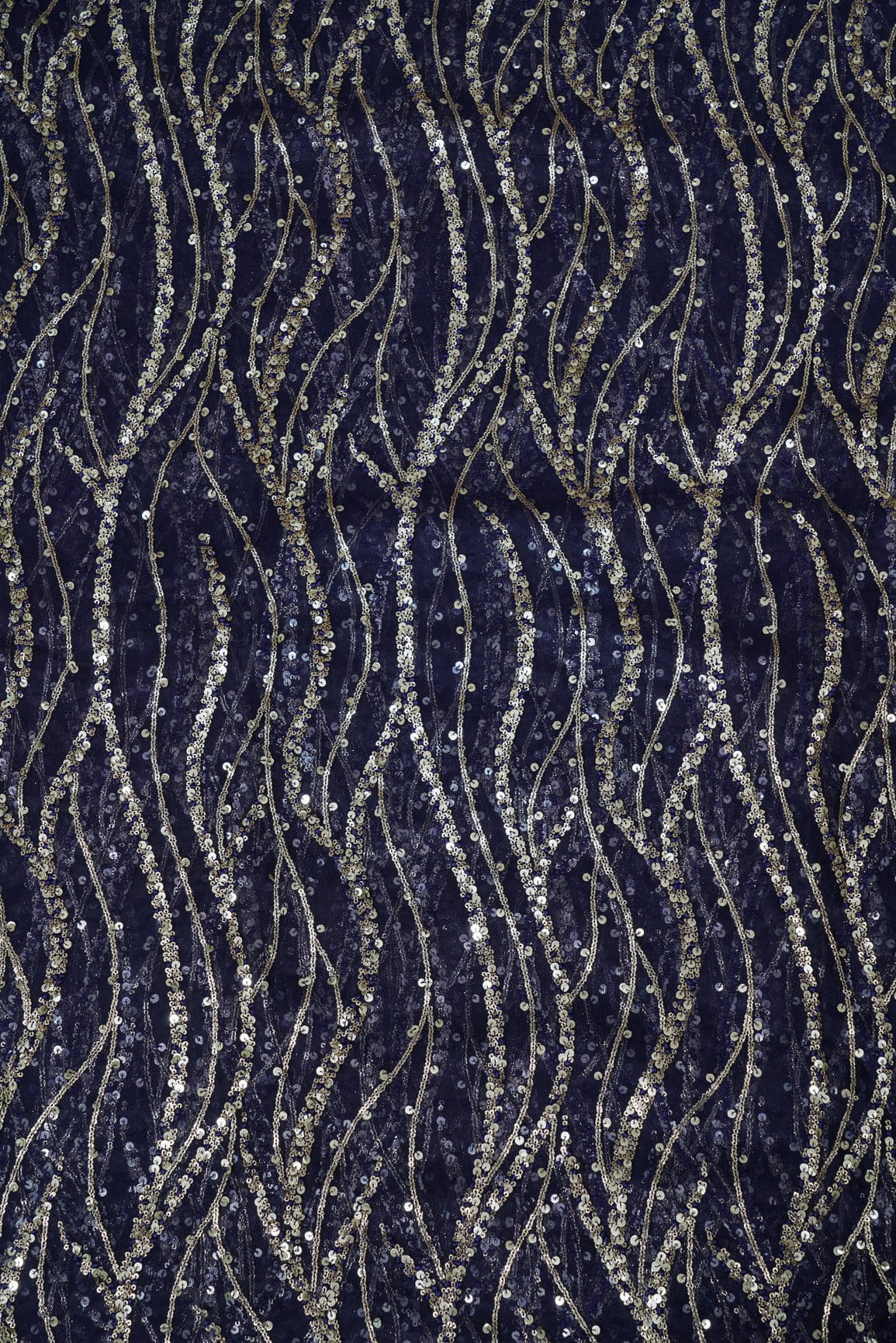 AIzaSyBcstauz-XMPRhEY21AUzeo032pxrXB5Ug - Gold Sequins With Navy Blue Thread Embroidery On Navy Blue Soft Net
