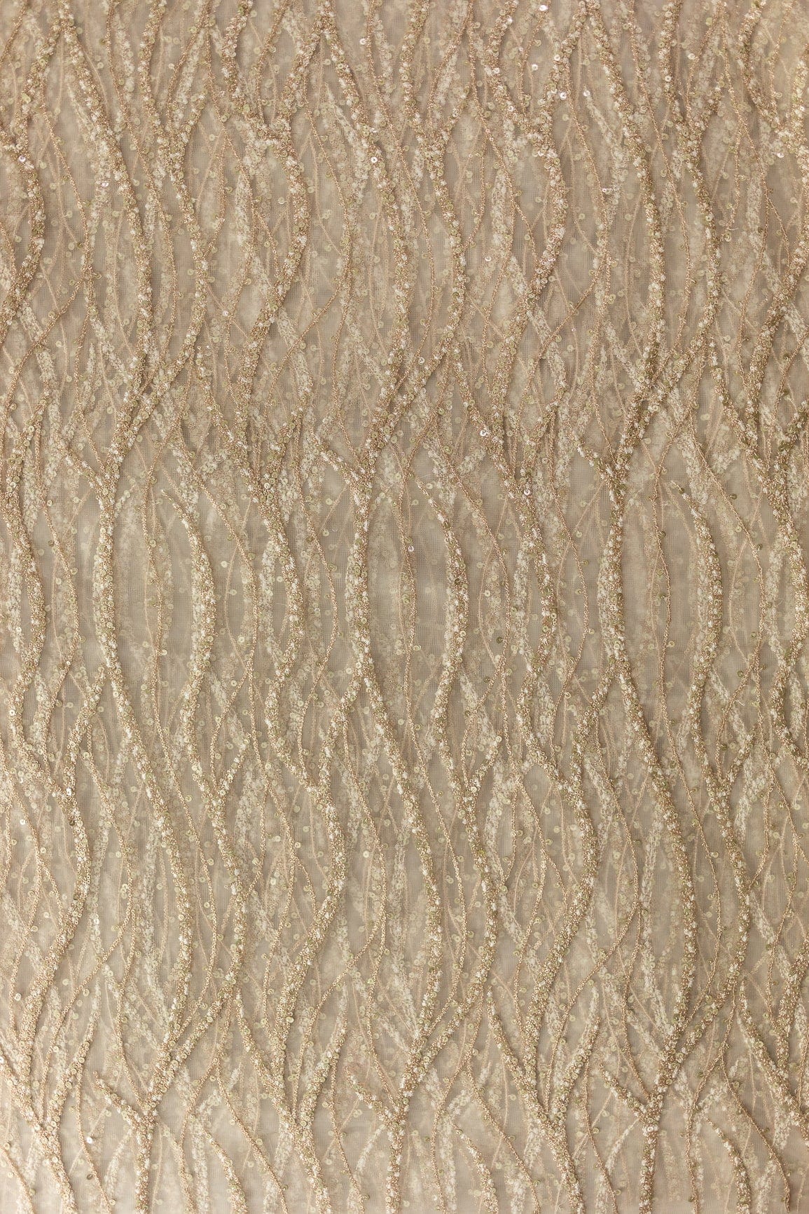 AIzaSyBcstauz-XMPRhEY21AUzeo032pxrXB5Ug - Gold Sequins With White Thread Embroidery On White Dyeable Soft Net Fabric